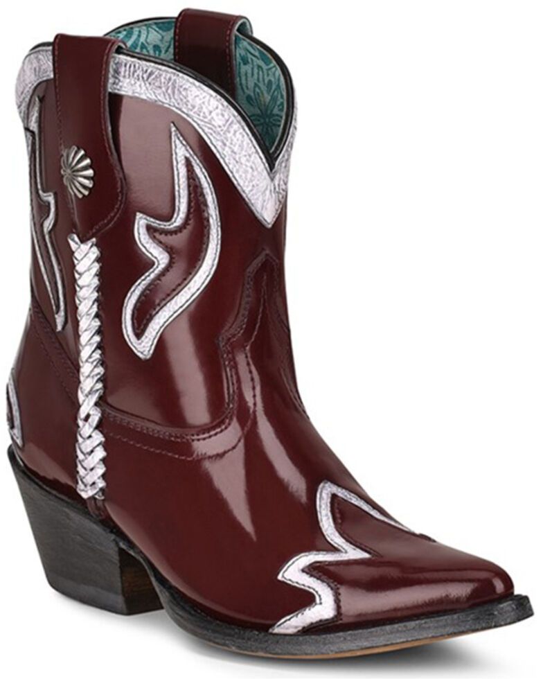 Ladies Burgundy Laser And Embroidery And Woven Ankle Boot By Corral Z0119