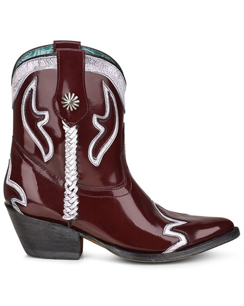 Ladies Burgundy Laser And Embroidery And Woven Ankle Boot By Corral Z0119