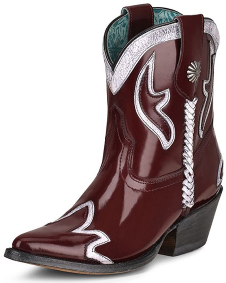 Ladies Burgundy Laser And Embroidery And Woven Ankle Boot By Corral Z0119