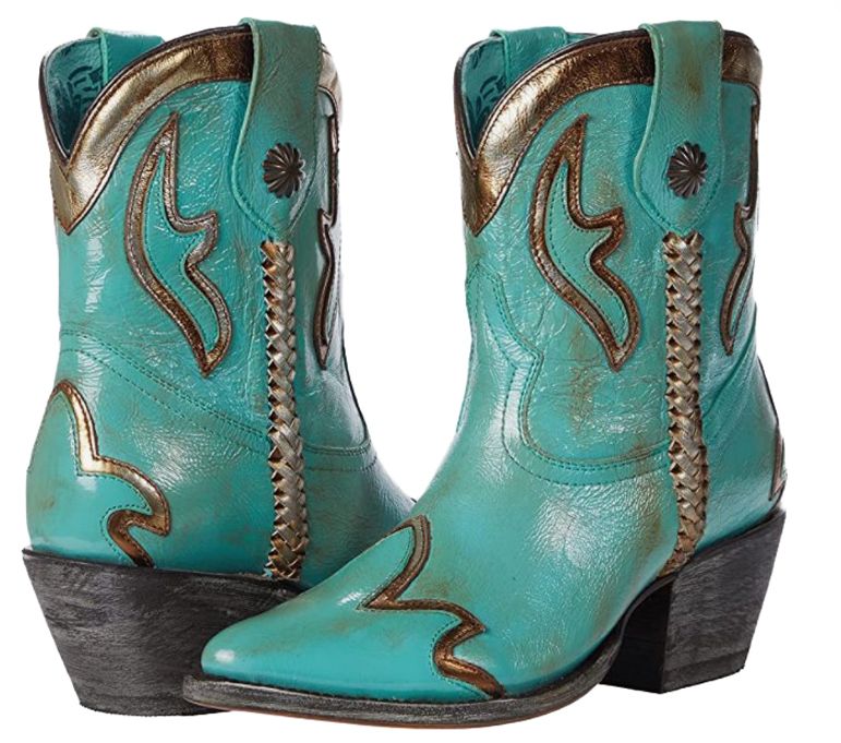 Ladies Turquoise Overlay And Woven Ankle Boot With Pointed Toe By Corral Z0120