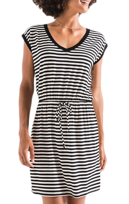 Z Supply The Striped Shirred Dress in Black