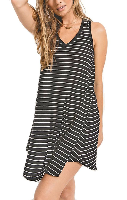 Z Supply Yuma Stripe Linen Breezy Dress in Black and Natural