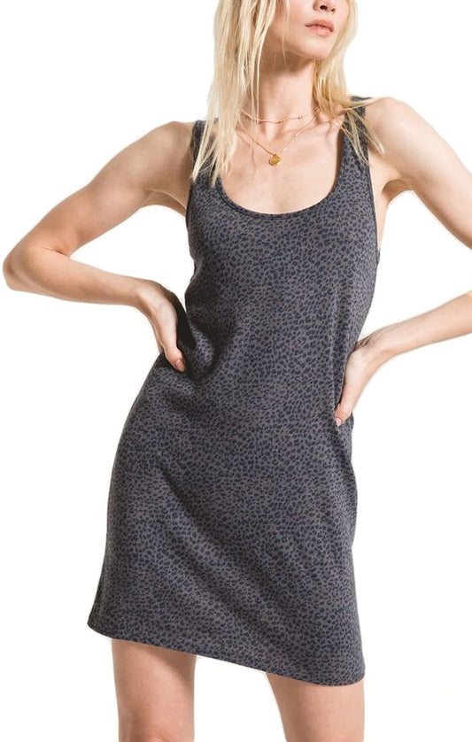 Z Supply Mini Leopard Tank Dress in Charcoal Gray