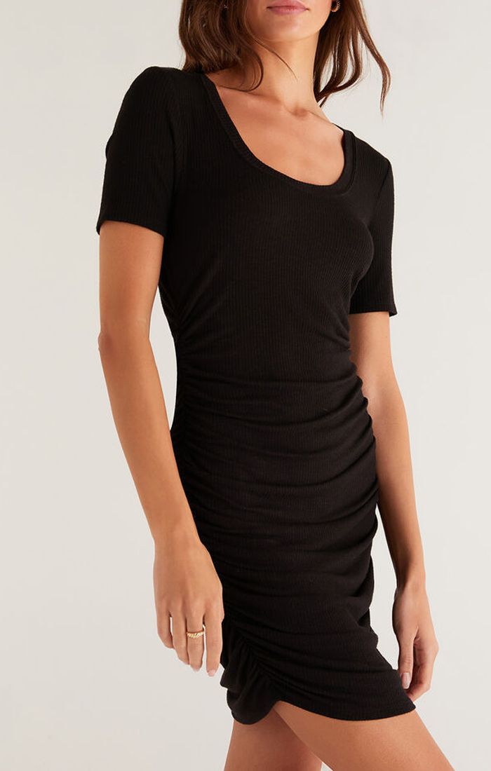 Kalina Rib Mini Dress in Black ZD231184