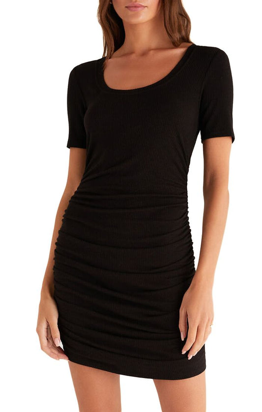 Kalina Rib Mini Dress in Black ZD231184