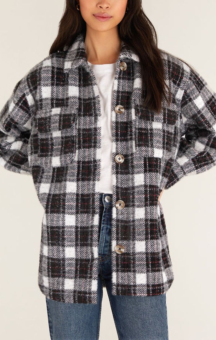 Plaid Tucker Jacket In White by Z Supply ZJ214623