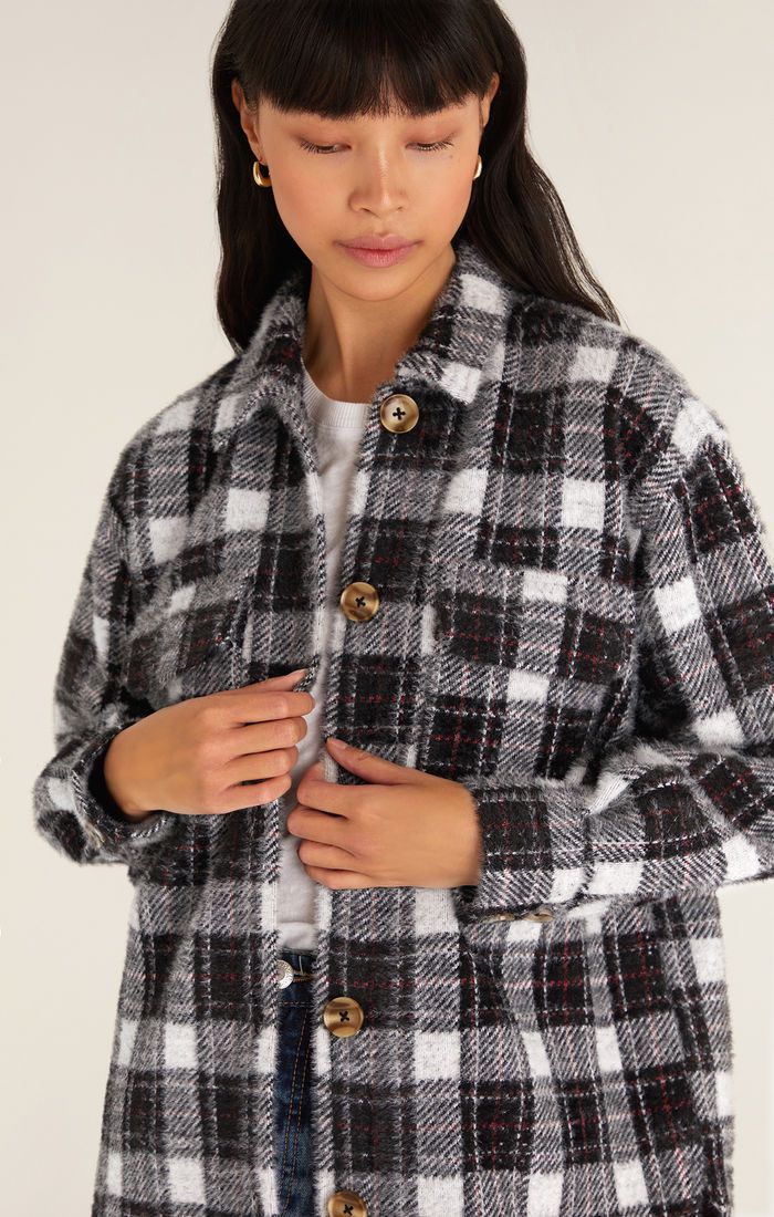 Plaid Tucker Jacket In White by Z Supply ZJ214623