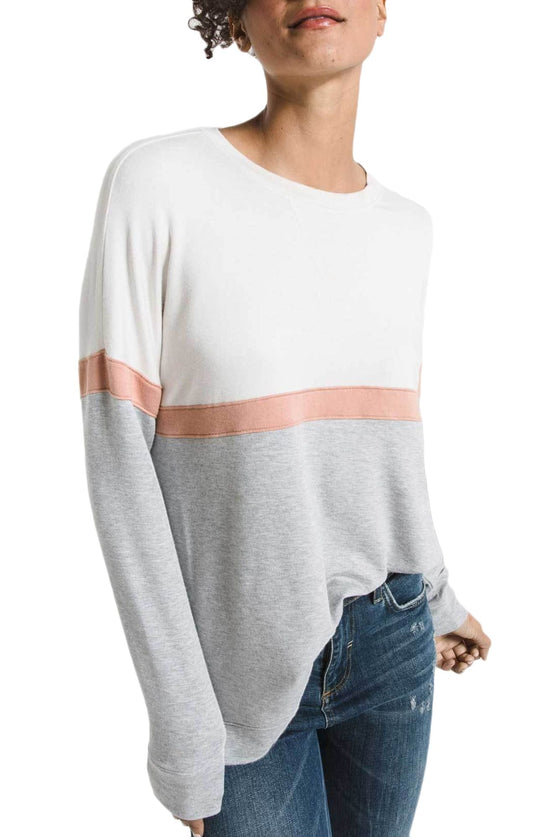 Z Supply The Color Block Long Sleeve Top in Heather Grey