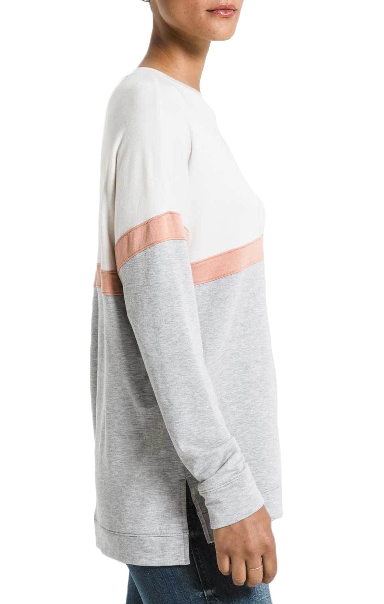 Z Supply The Color Block Long Sleeve Top in Heather Grey