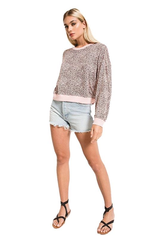 Z Supply The Mini Leopard Long Sleeve Tee in Pale Blush ZT201129