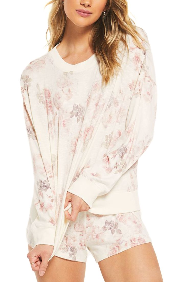 Z Supply Elle Floral Long Sleeve In Bone