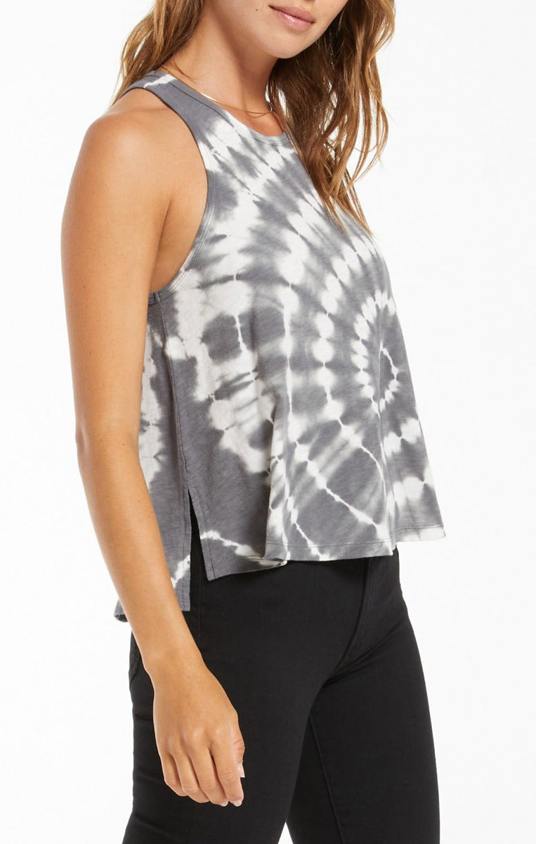 Astra Spiral Tie Dye Tank in Charcoal by Z Supply