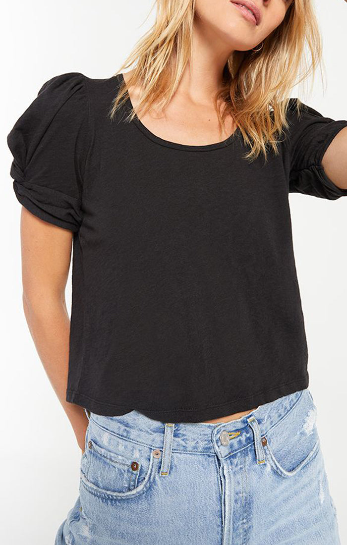 Carrie Slub Puff Sleeve Tee in Black by Z Supply