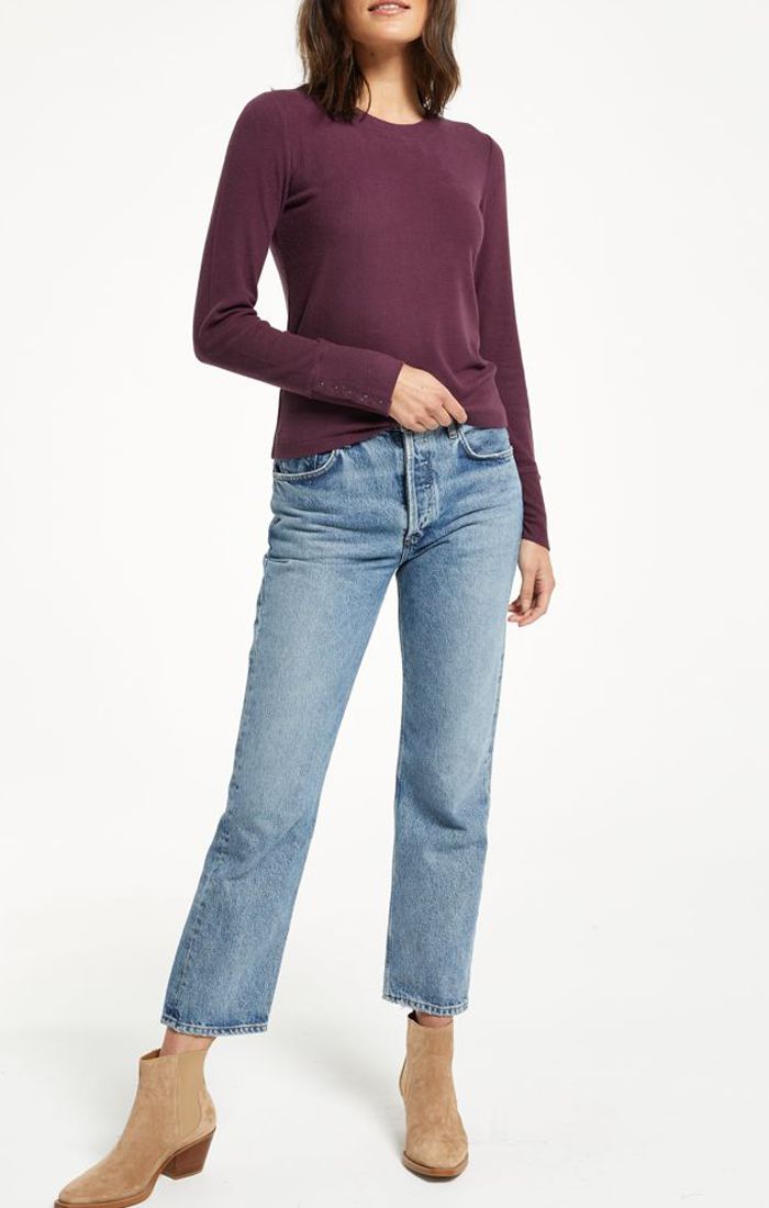 Alex Brushed Rib Top In Deep Plum By Z Supply Zt214379