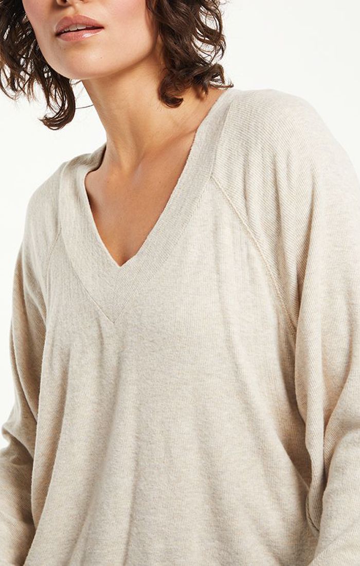 Carly Brushed Rib V-Neck Top In Light Oatmeal By Z Supply Zt214381