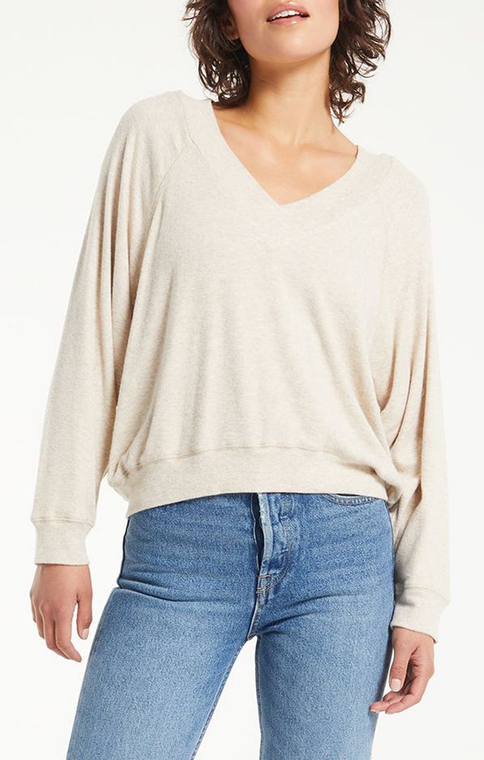 Carly Brushed Rib V-Neck Top In Light Oatmeal By Z Supply Zt214381