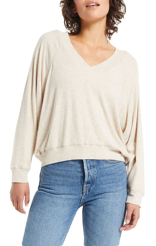 Carly Brushed Rib V-Neck Top In Light Oatmeal By Z Supply Zt214381