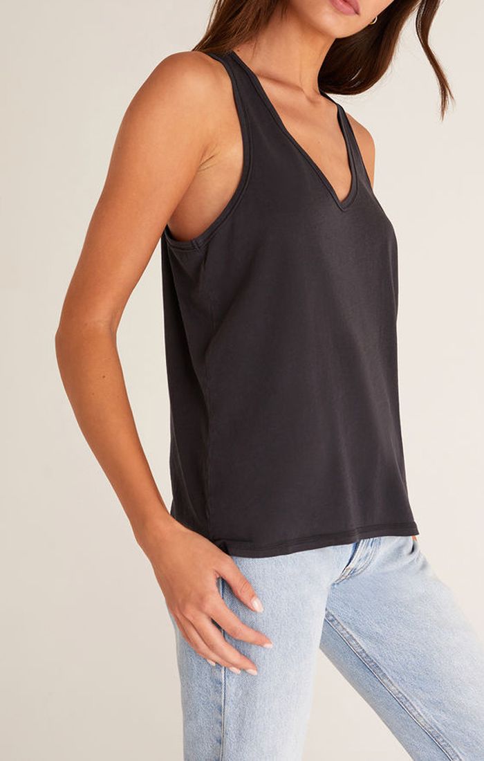 Organic  V-Neck In Washed Black