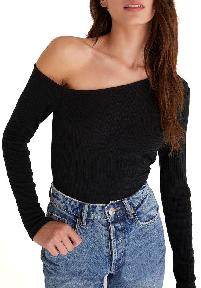 Z Supply Jane Rib One Shoulder Top In Black ZT223724