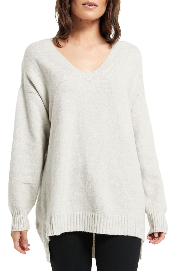 Woman's Autumn V-Neck Sweater In Heather Grey Zw214476