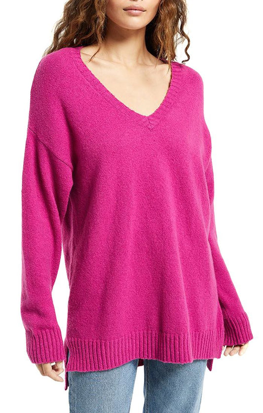 Z Supply Autumn V Neck Sweater In Jewel Pink Zw214476